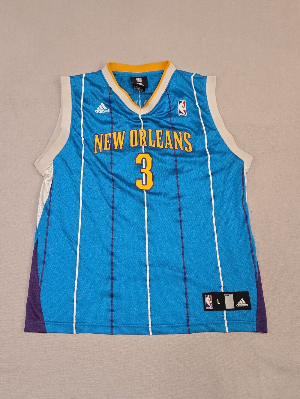 New Orleans Hornets Chris Paul 3 Jersey Kids L 14-16 Teal Pinstripe Adidas NBA